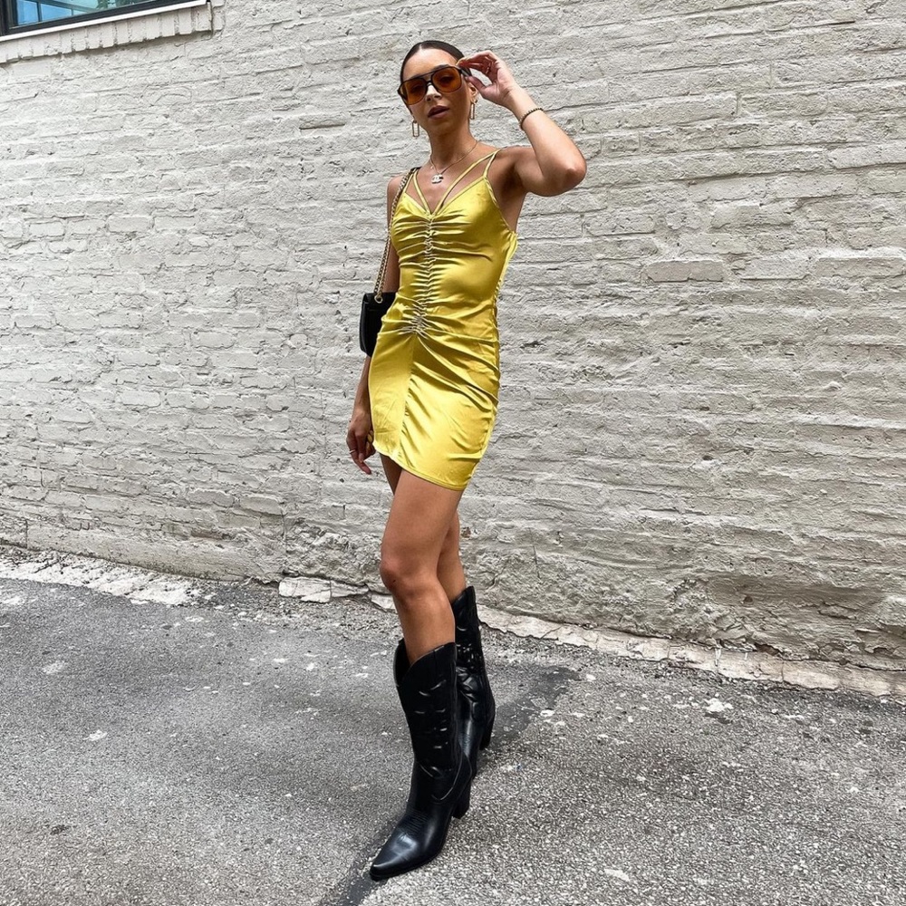 Yellow gold mini dress